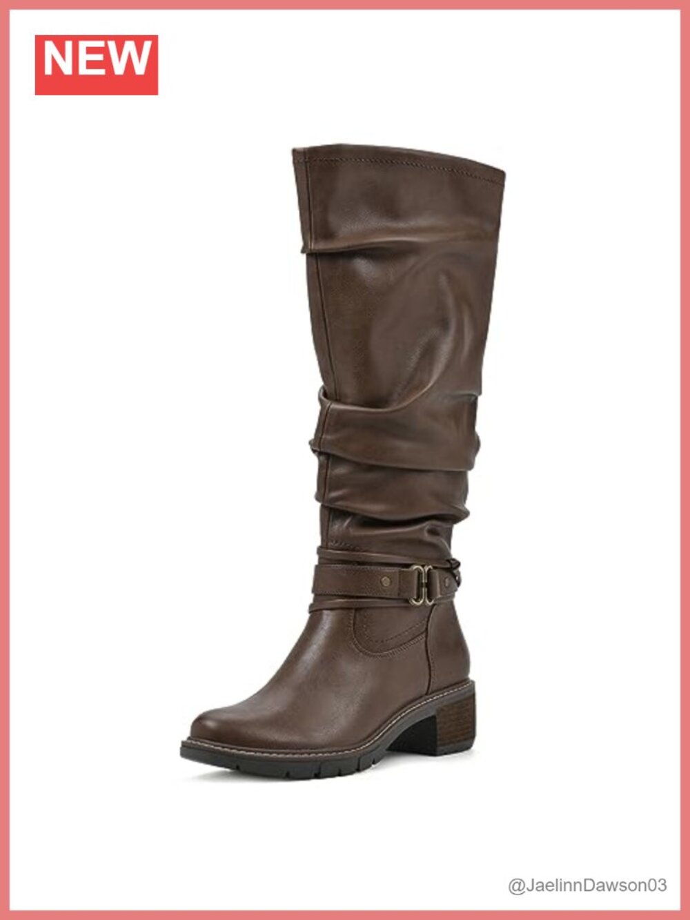 Knee-High Slouch Boots with Block Heel and Inside Zipper